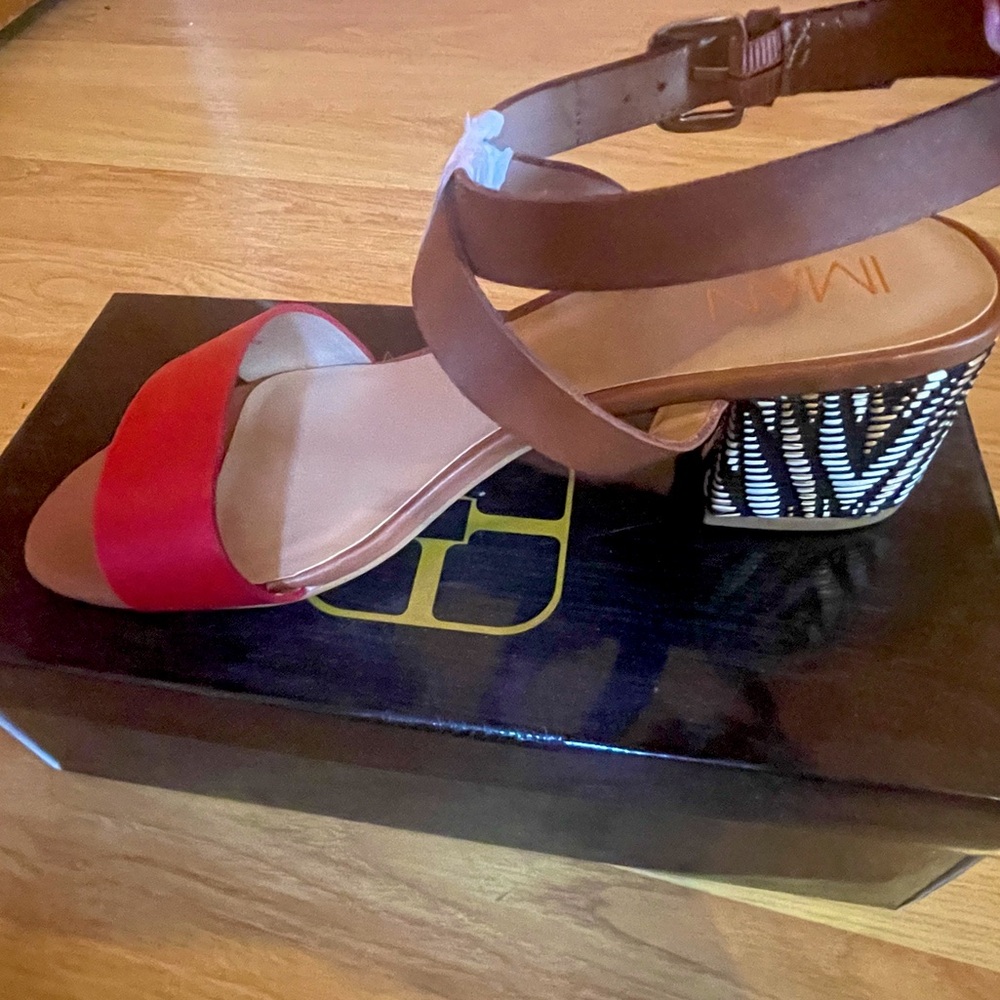 Iman Red Multi Sandal with Chunky Heel